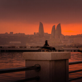 Beautiful sunset at Baku Boulevard.